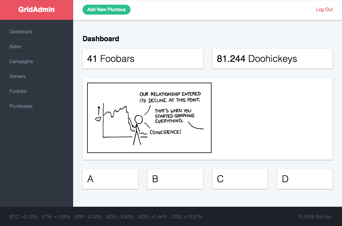 An admin interface layout demo