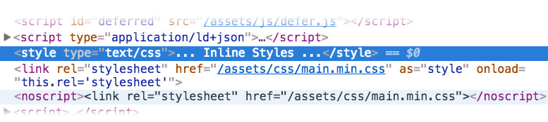 Inserted inline CSS in head